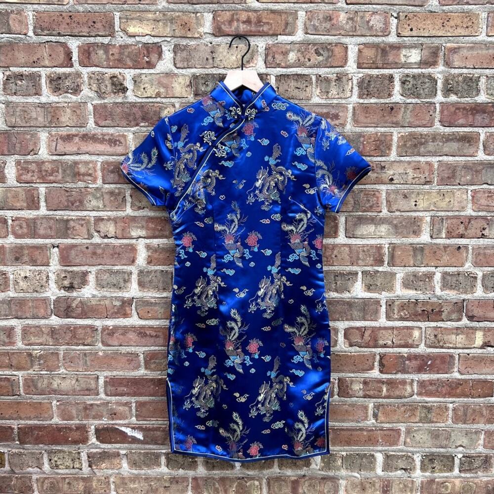 Vintage Traditional Chinese Dragon Peacock Qipao Dress-Royal Electric Blue